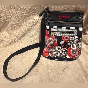 GUC Desigual Black, Red & Pink Floral/Polka Dot/Snakeskin Crossbody Bag